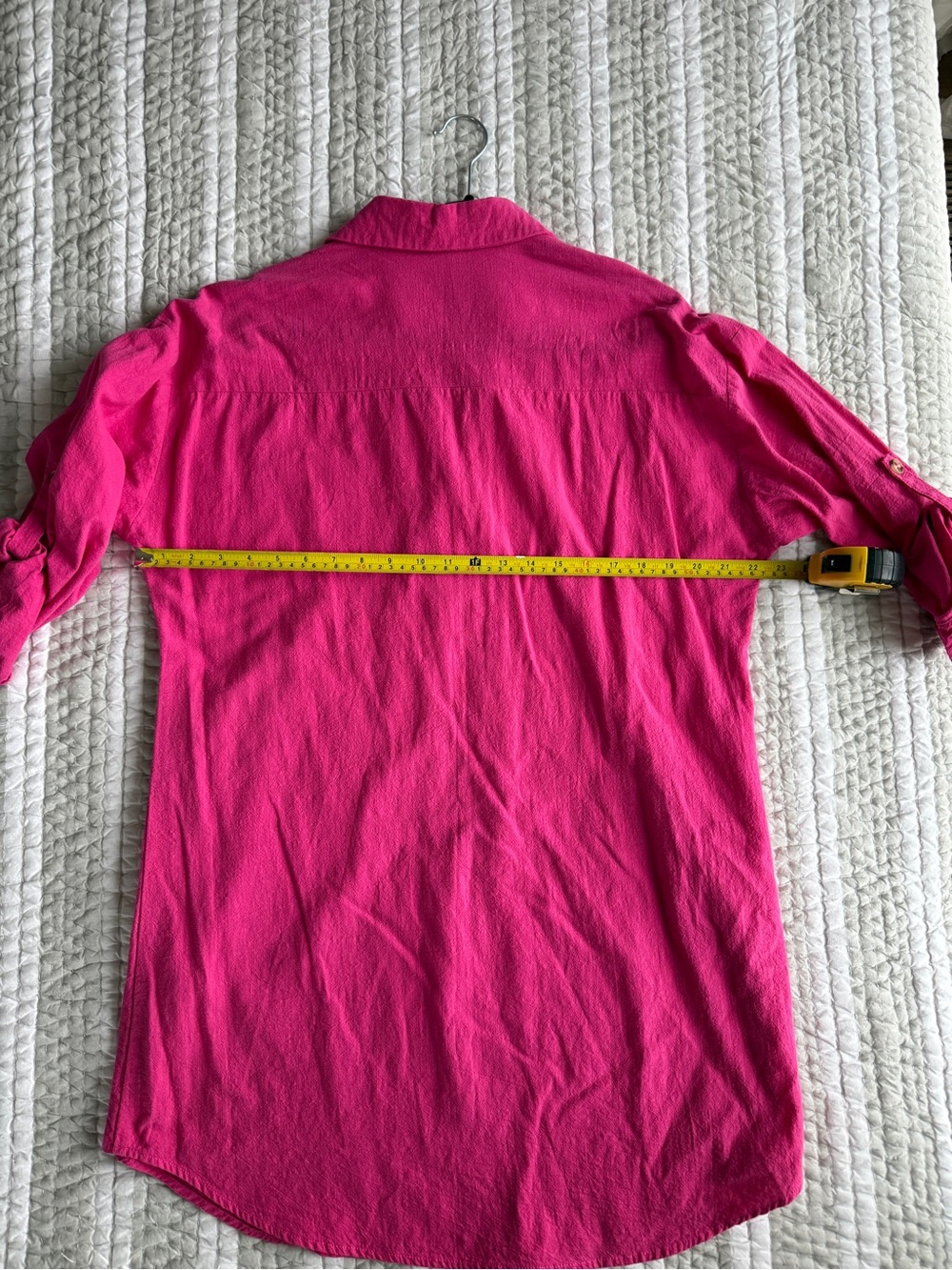 Zeagoo Hot Pink Buttoned Roll-Sleeve Tunic Dress, Size Large - Picture 4 of 7